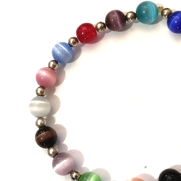 STERLING SILVER .925 CAT'S EYE/SOLID BEADED BREAST AWARENESS STRETCH BRACELET - Picture 5 of 8